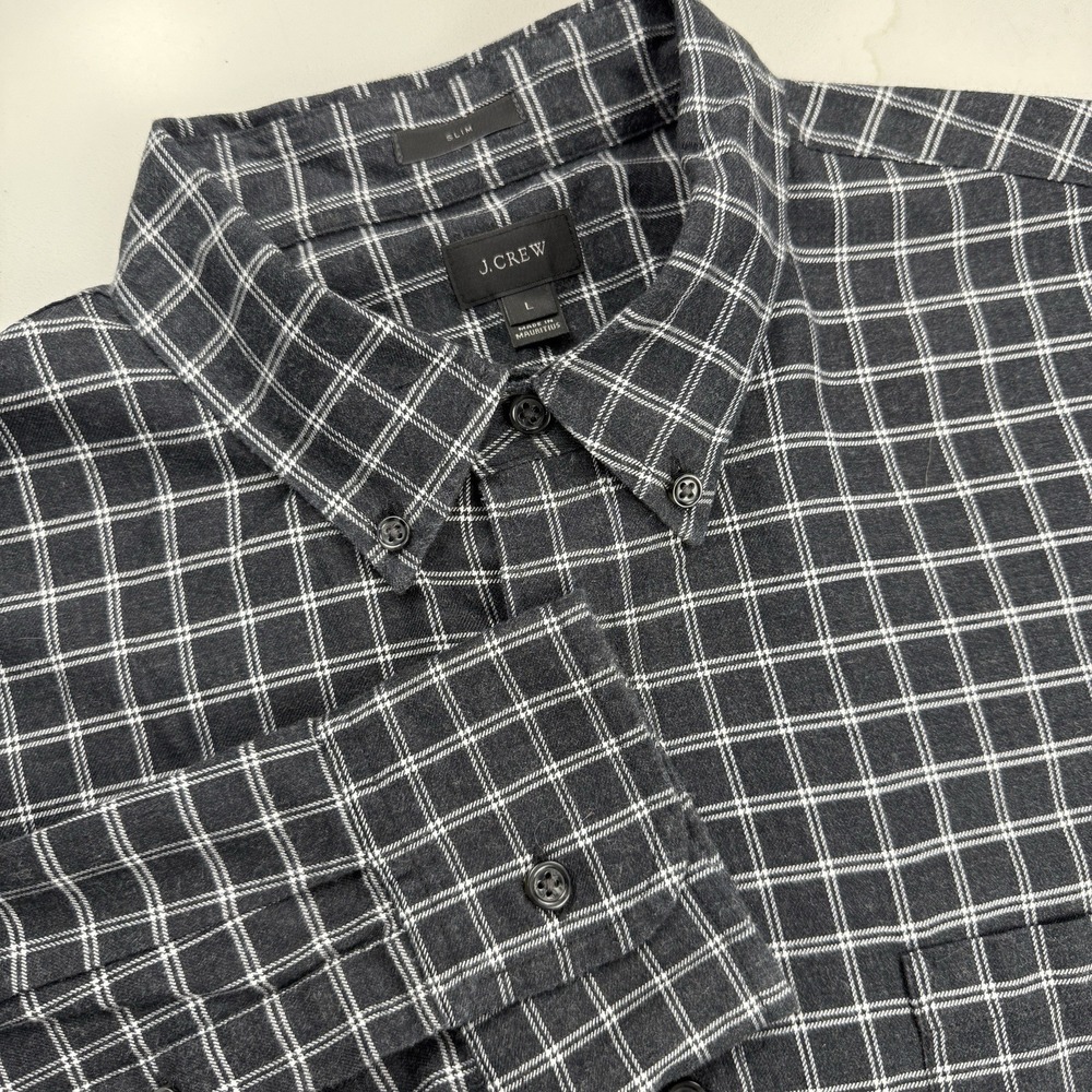 J Crew Flannel Button Down‎ Shirt Mens Large Black Plaid Business Casual Preppy